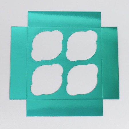 Capcake box, confectionery packaging with a window, 4 cells "Blue", 16 x 16 x 10 cm-4