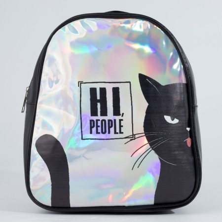 Backpack artificial leather, Hi PEOPLE, CAT, HOLROGRAP, 27 x 23 x 10 cm-1