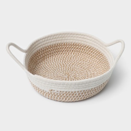 Basket for storage ladled handmade LadOOM "Visavi", cotton, with handles, 34 × 24 × 7 cm, beige color-3