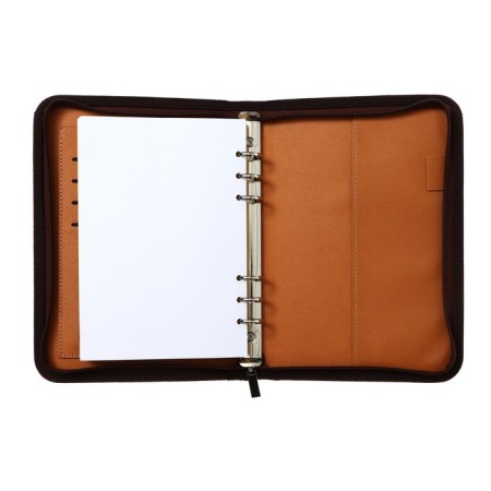 Organizer on the rings A5, 100 sheets ruler, with a calculator, on a zipper, brown-15