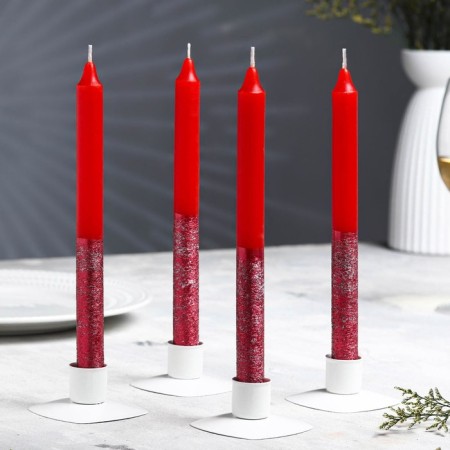 Classic candles set, 1.9x 20 cm, 4 pcs, red metallic