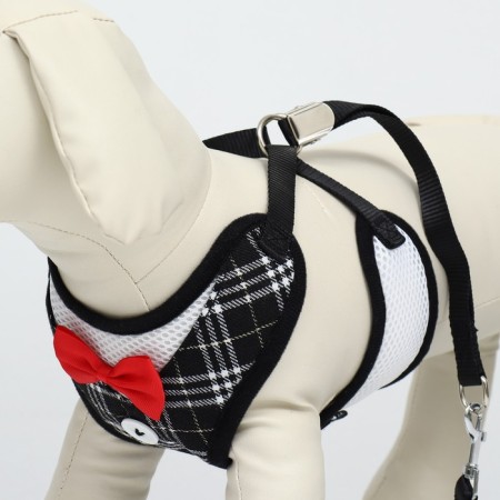 A set with a soft harness with a bow "Cell", L, leash 120 x 1.5 cm, og 35-50 cm, black 96837-4