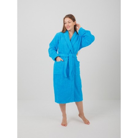 Women's bathrobe, with a shack, size 60-62, blue color-3
