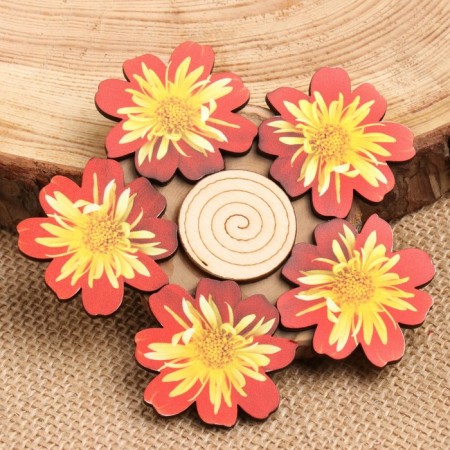 Hot “red-yellow flower” stand, 12x12 cm, wood mix