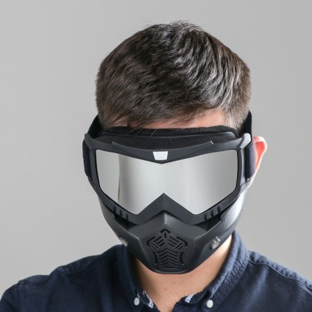 Glasses-mask for motorcycle driving, collapsible, chrome glass, black-2
