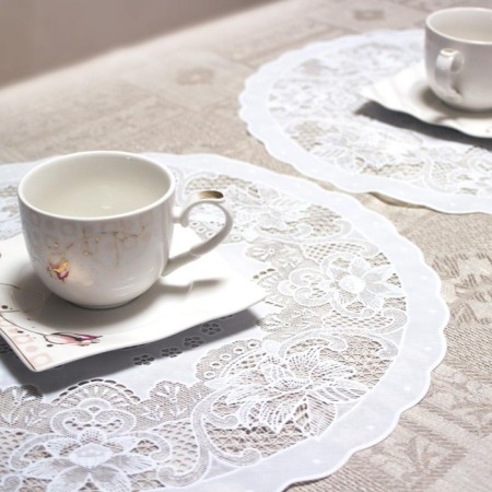 Openwork napkin, CANNA, Circle 40 cm, white color-4