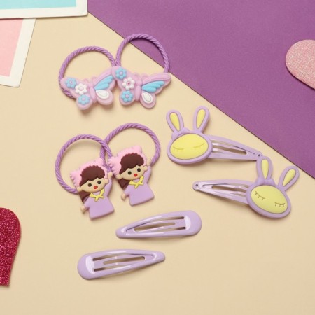 Hair set "Vanilla" (4 elastic bands, 4 invisibles) Bunnies, lilac-1