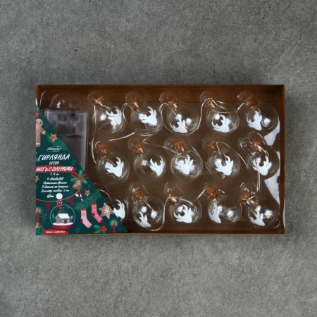Garland “thread” 1.6 m with nozzles “Balls with a deer”, IP20, silver thread, 15 LED, white glow, AAX2-3
