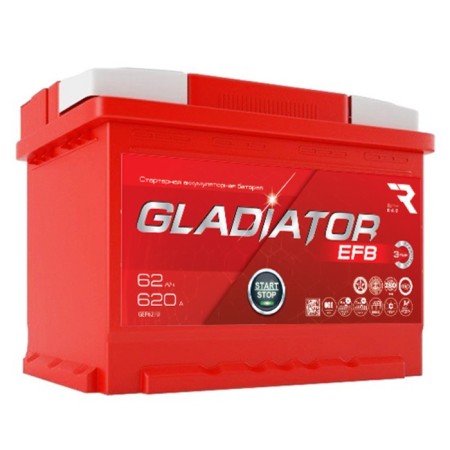 Gladiator EFB 62 A/h battery, direct polarity, cone