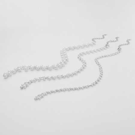 Beads with pearls "Olympia" trio, color silver, 45cm-1