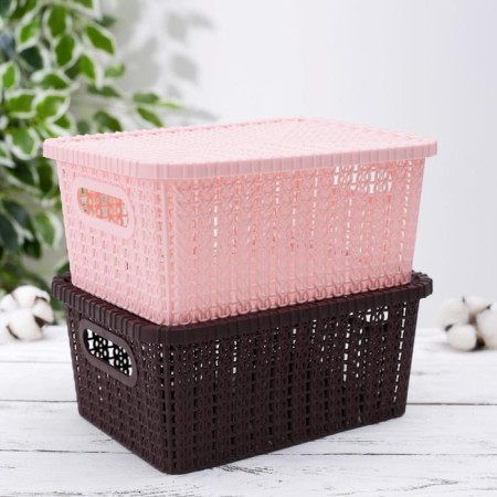 Storage basket with a “wicker lid”, 24.5 × 18 × 10 cm, color mix-6