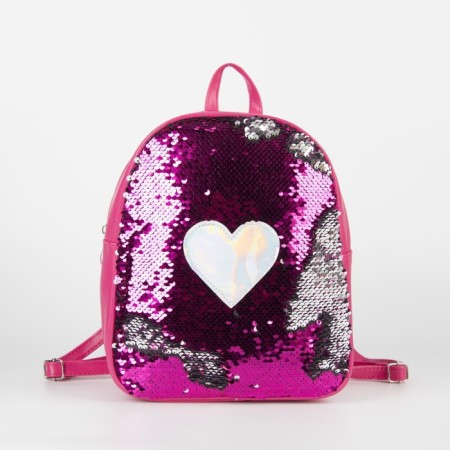 Baby backpack for a girl with sequins "Heart", a lightning department, pink color-1