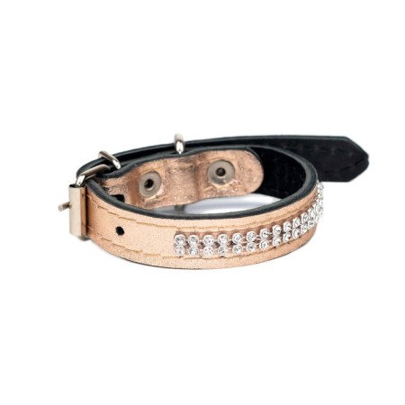 The collar of the two-layer leather with rhinestones, width 1.5 cm, Osh 17-27 cm, pink-2