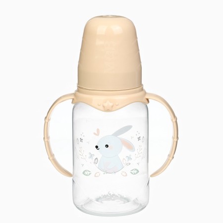 A bottle of feeding "Bunny" 150 ml, cylinder, with handles, beige color-3