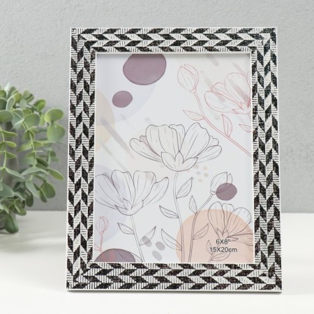 Photo frame plastic 15x20 cm "Double braid" black and white 18x23.8 cm
