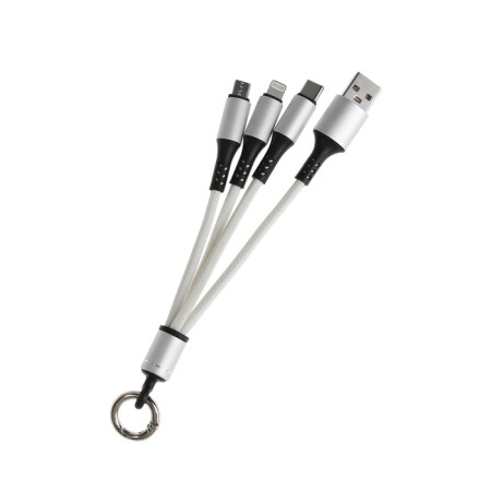 Cable keychain 3 in 1, microUSB/type -c/lightning - usb, 2.4 a, white-2