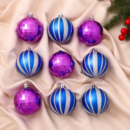 Set of balls plastic D-6 cm, 9 pcs "Disco strips" lilac-blue