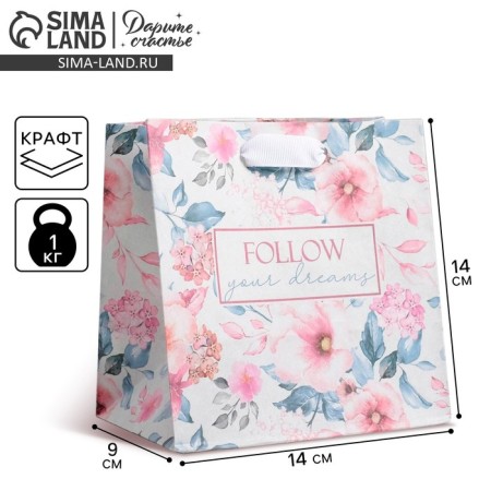 Square Gift Craft Package, Follow Your Dreams, 14 x 14 x 9 cm