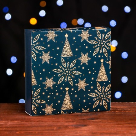 New Year. Box for 9 sweets "Festive magic", 13.7 x 13.7 x 3.5 cm, confectionery packaging-2