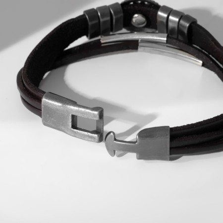 Male "compass" bracelet, brown color with black silver, 20.5 cm-3