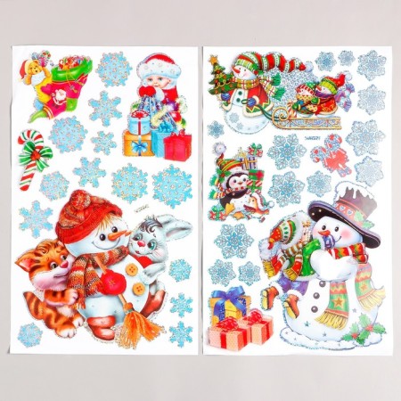 Sticker Plastic Interior 3D "Santa Claus and Snow Maiden" MIX 30x50 cm-2
