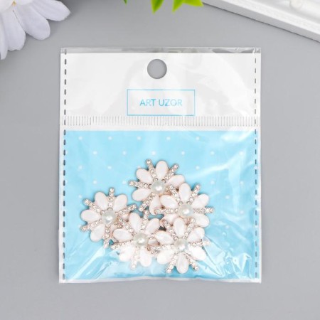 Decor for creativity Metal "White Chamomile" enamel, rhinestones, pearl 0.8x2.3x2.3 cm-3