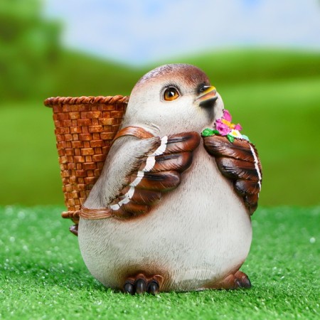 Figure pot "Sparrow with a basket on the back" 16x12x15cm