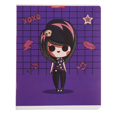 Notebook of 48 sheets in the cage "Girls Gotha", cover coated cardboard, glitter, mix-3