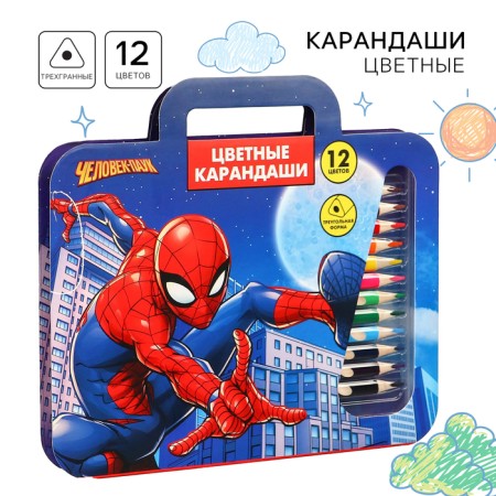 Colored pencils, 12 colors, trihedral, spider man-10