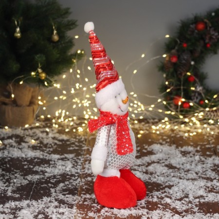 Soft toy "Snowman in a shiny suit" 36x17 cm, red-white-1