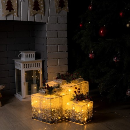 LED figure "Silver Gifts" 15, 20, 25 cm, textiles, metal, 220 V, glow warm white