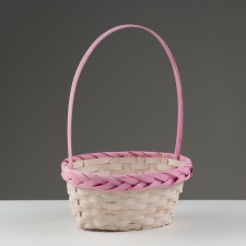 Wicker basket, d23 x 17 x 10/36 cm, pink, bamboo