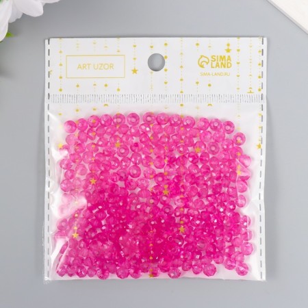 Beads for creativity Plastic "Crystal with Fuchsia faces" set 20 grams 0.4x0.6x0.6 cm-3