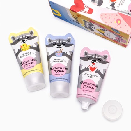 Gift set Women's velvet pens "Funny Animals": hand cream 3 pcs 45 ml-2