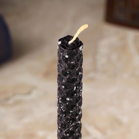 Candle from wax with salt "Cleaning every day", 13x1.7 cm, 1 h, black-2