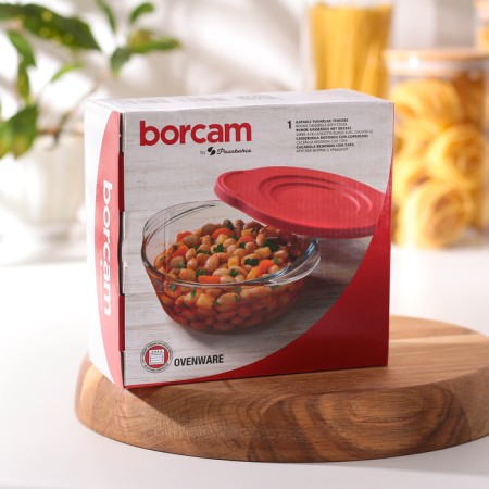 Borcam, 840 ml baking sheer -resistant shape, with a red plastic lid-3