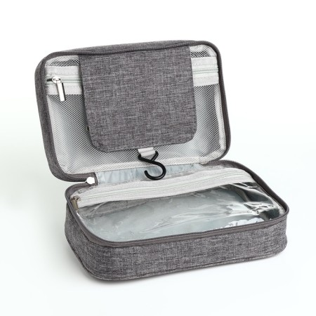 Cosmetic bag, 3 parts on zippers, gray color-3