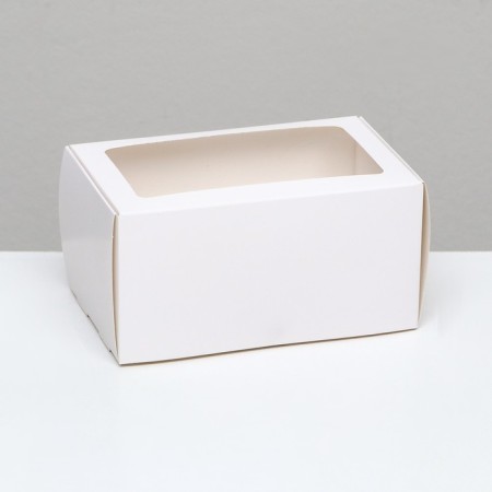 Box for 2 cupcake, white, with a window 16 x 10 x 8 cm