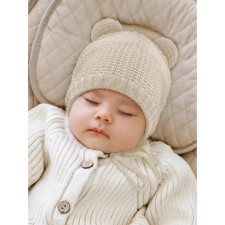 Шапочка на завязках с ушками детская Amarobaby Pure Love Teddy, размер 38-40 см, цвет молочный