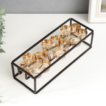 Summary metal, glass for 3 candles "Strategy" Black 6x22.8x8 cm-2