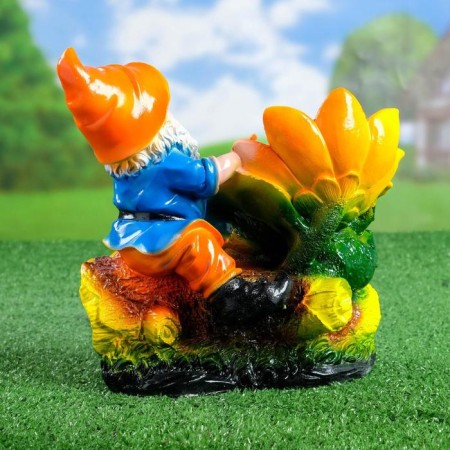 Garden figure "Dwarf with a frog on a log" 25x26x12cm-2