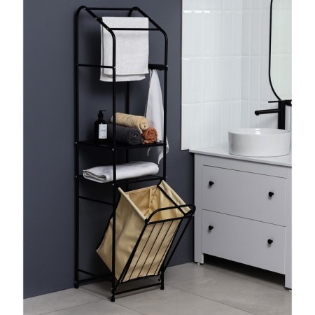 Rabberry with a basket for linen and crossbars, 2 tier, black color, 38x35x160 cm-9