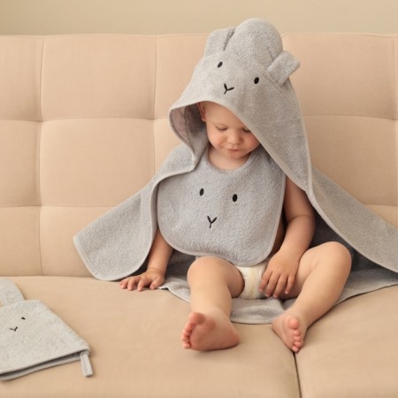 Set of crumb I (towel-angle, mitten, bib), gray, 100% HL, 360 gr/m2