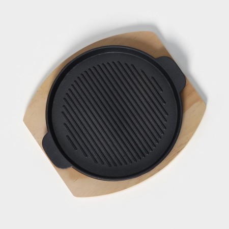 The cast -iron pan on the wooden stand “Circle. Grill ", 25 × 21.3 cm, black color-1