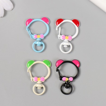 Carabiner Metal with a ring "Bear with a bow" mix 3.4x2.3 cm-1