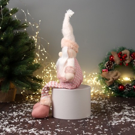 Soft toy "Santa Claus with striped long legs" 47x19 cm, white-pink-1