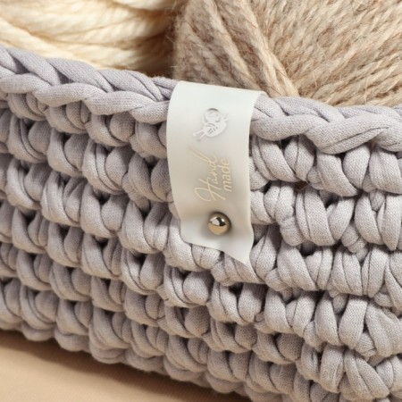 Tag with the "Hand Made" button, 8 × 1.8 cm, 10 pcs, matte color/silver color-3