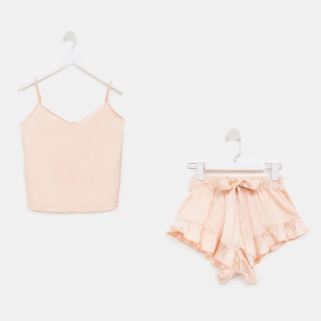 Female pajamas (T -shirt, shorts) minku: Light touch color beige, size 48-9