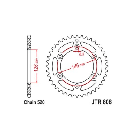 Vedica star JT SPROCKETS JTR808-43, chain 520, 43 teeth
