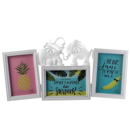 Photo frame plastic in 3 photos 10x15 cm "Two elephants" white 22x43x2 cm-3